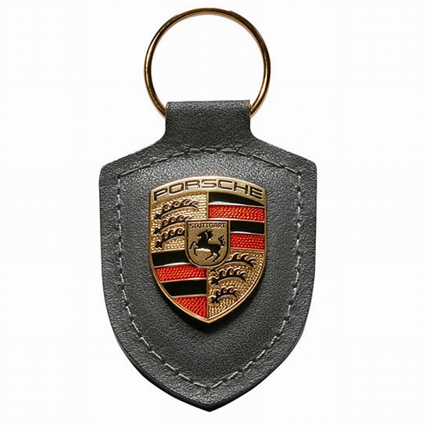 Porsche Key Fob Agate Grey Leather with Metal Colour Crest